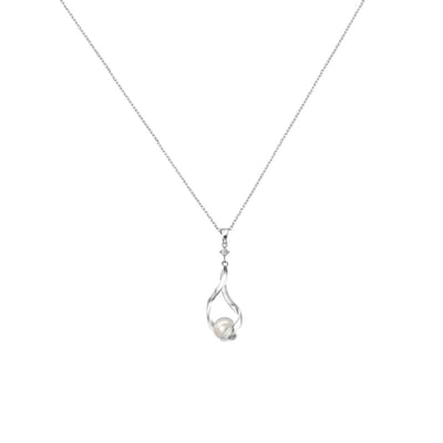Lucardi Dames Ketting met hanger zoetwaterparel gedraaid - Echt Zilver - Ketting - Cadeau - 45 cm - Zilverkleurig