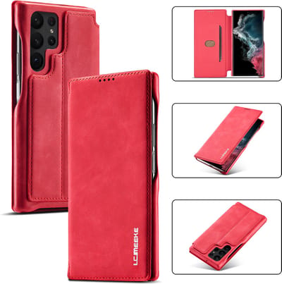 Luxe Telefoonhoesje geschikt voor Samsung Galaxy S24 Ultra | Hoogwaardig Leren Bookcase | Luxe Uitstraling | Flip Case | Portemonnee | Rood