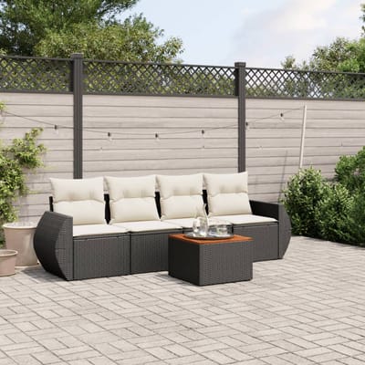 vidaXL - 5-delige - Loungeset - met - kussens - poly - rattan - zwart