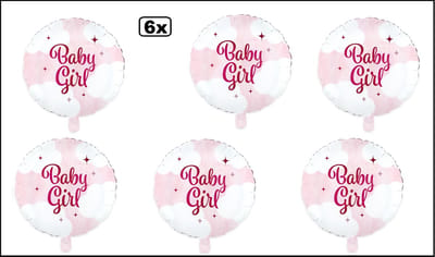 6x Luxe Folieballon Baby girl roze (45 cm) - NIET geleverd met helium - Thema feest land festival party fun folie ballon geboorte