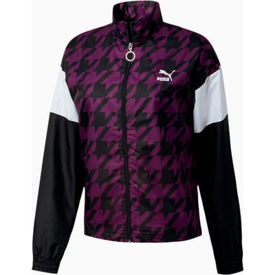 Puma Lange Mouw Zip Up Womens All Over Print Zwart Paars Jas 596735 25