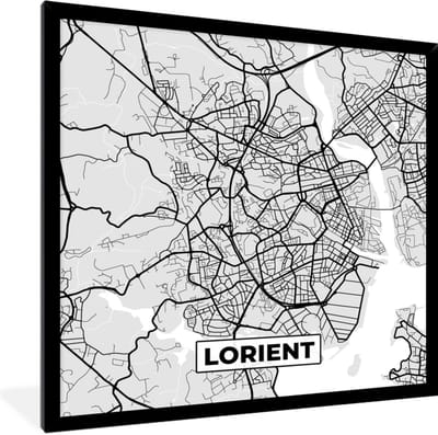 Fotolijst incl. Poster - Frankrijk - Plattegrond - Kaart - Lorient - Stadskaart - 40x40 cm - Posterlijst