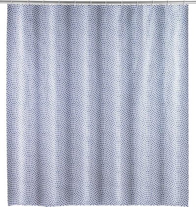 Douchegordijn Sevilla, gordijn van milieuvriendelijke, recyclebare kunststoffolie (PEVA), voor douche en badkuip, waterdicht, 180 x 200 cm, incl. 12 witte douchegordijnringen, blauw/wit