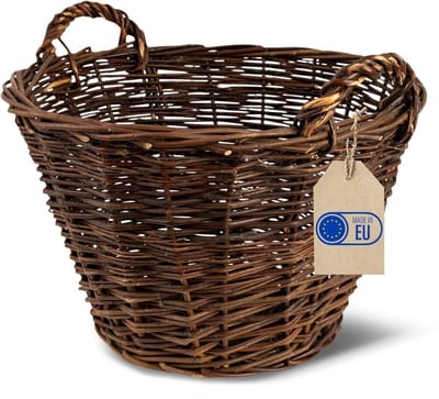 Creative Home Rieten mand met twee handvatten | Groot ø 40 cm | Perfect voor cadeaumand, haardmand, brandhoutmand, mand, gevlochten van riet voor woonkamer, badkamer, kinderkamer, universeel