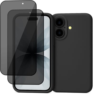 Hoesje geschikt voor iPhone 17 - 2x Privacy Screenprotector Volledig Dekkend Glas - Mat Back Case Zwart