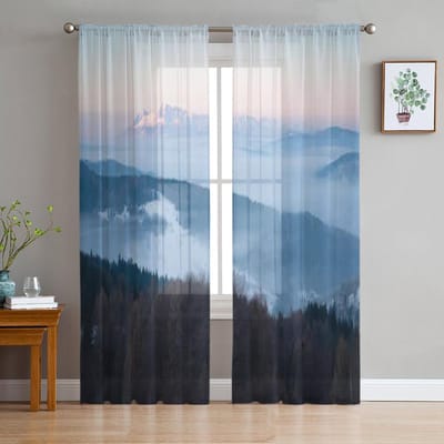 Ochtenduitzicht op het Tatra-gebergte in de mist en Vallei Sheer Gordijnen voor Woonkamer Slaapkamer Raam Voiles Tule Gordijn 135W x 114H(cm)