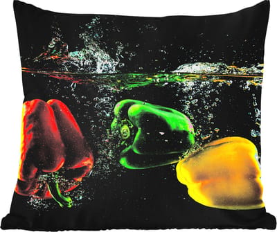 Tuinkussen - Paprika - Groente - Water - Zwart - Rood - Groen - Geel - 40x40 cm - Weerbestendig