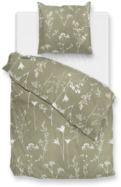 Zohome Yarrow Dekbedovertrek - Groen - Eenpersoons - Dekbedhoes van 100% Katoen-Flanel - Bloemen - 140x220 + 1 sloop 60/70 cm - AW25