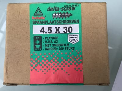 Deltafix spaanplaatschroef platkop / kruiskop r.v.s. a2. 4.5 x 30 mm 200 st.