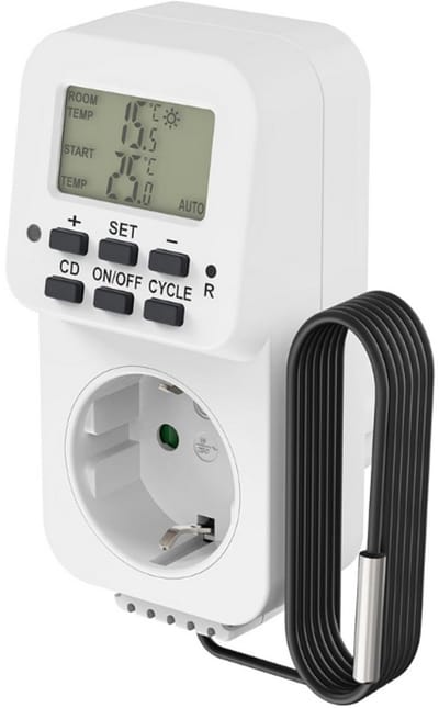 Thuys – Digitaal Thermostaatstopcontact – Met Externe Sensor – En Timer – Vorstbestrijding – 3600W – Wit