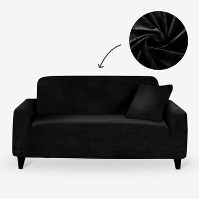 BankhoesDiscounter Knitted Voorgevormde Bankhoes – M2 (130-175cm) – Zwart – Sofa Cover – Bankbeschermer – Bankhoes Stretch