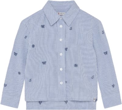 Noppies - Blouse - Streepmotief - Opstaande kraag - Light Blue - Maat 98