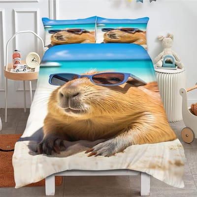 Capybara Dieren Dekbedovertrek Voor Kinderen Jongens Meisjes Volwassenen, Schattige Capybara Beddengoed Set 3D Wild Dier Thema Slaapkamer Decor Quilt Cover 70x133cm 2pcs
