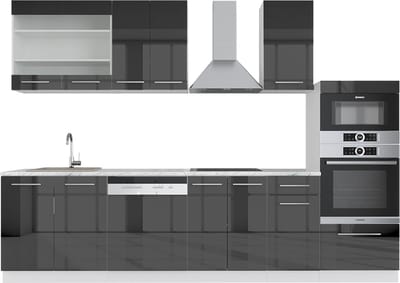 Vicco Fame-Line Complete keukeneenheid – 300 cm met hoge kast, WB Marmer Antraciet hoogglans/wit