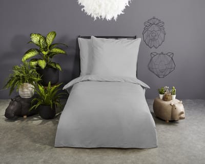 Good Morning dekbedovertrek effen kleur - Ledikant/ baby 100x135 cm - Lichtgrijs - 100% Katoen renforc�