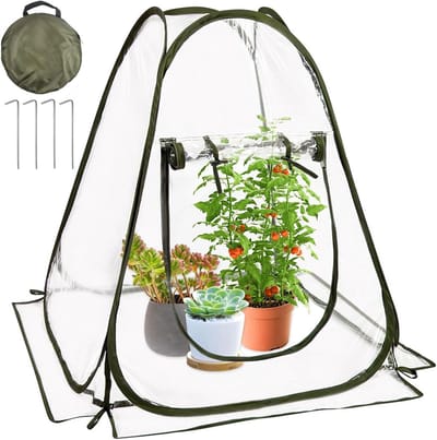LINSOCLE Kleine overwinteringstent voor planten, winterbescherming voor plantentent, transparant pvc, pop-up mini-broeikas, plantenbescherming, winter, vorstbescherming (70 x 70 x 80 cm)