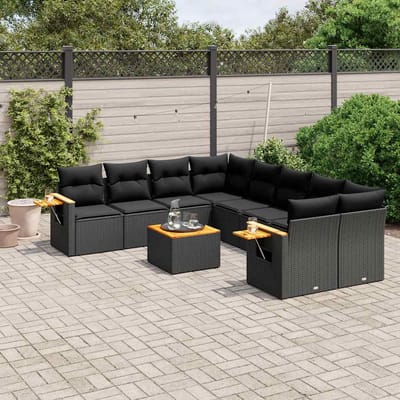 vidaXL - 9-delige - Loungeset - met - kussens - poly - rattan - zwart