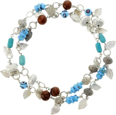 Behave - Lange ketting met bruine en paarse glaskralen