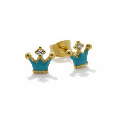 Aramat Jewels | Oorbellen | Stalen Emaille oorbellen kroontje met steentje | Goudkleur / Rood | |7mm | Staal | Kinderen, Volwassenen | Verkleurd niet