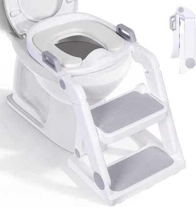 moovkee. Toiletverkleiner met Trapje Grijs – 2-in-1 WC Verkleiner voor Peuters vanaf 1,5 Jaar – Inklapbaar, Verstelbaar & Antislip – Voorgemonteerd