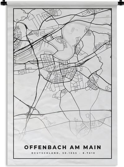 Wandkleed - Wanddoek - Plattegrond - Offenbach am Main - Kaart - Stadskaart - 120x180 cm - Wandtapijt