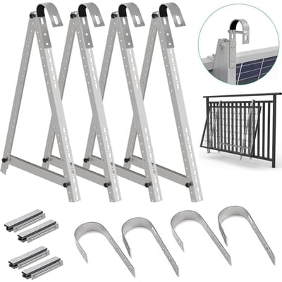 4X zonnepaneelbeugel 114CM met ronde haken voor 2 modules PV zonnepaneelbevestiging balkonkrachtcentrale reling 0 ° -90 °   Balkon zonnepaneel montage