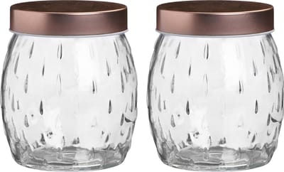 Voorraadpot/bewaarpot Beau - 2x - 1.2L - glas - koperen deksel - D13 x H15 cm