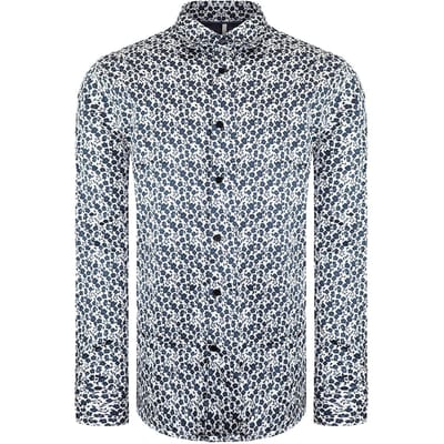 Ted Baker Capua Heren Wit/Navy Ditsy Bloemen Overhemd