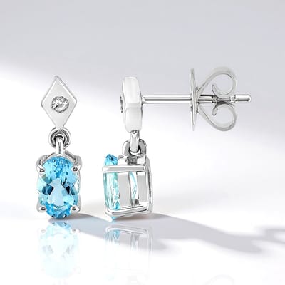Cavill - 0 68 ct Mozambique Aquamarijn en 0 037 ct Tanzanische Zirkon Oorbellen - 925 Sterling Zilver Palladium - Elegant 13 mm