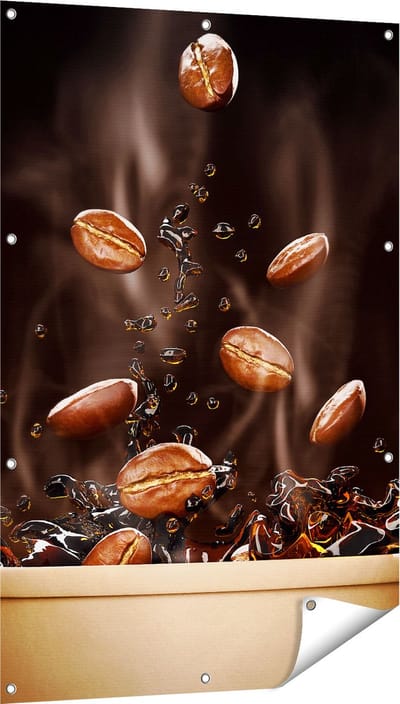 Gards Tuinposter Koffie Beker met Koffiebonen Erin - 80x120 cm - Tuindoek - Tuindecoratie - Wanddecoratie buiten - Tuinschilderij
