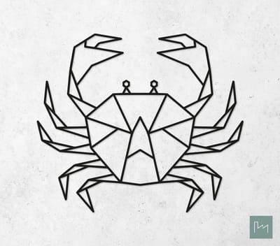 Laserfabrique Wanddecoratie - Geometrische Krab - Medium - Zwart - Geometrische dieren en vormen - Houten dieren - Muurdecoratie - Line art - Wall art