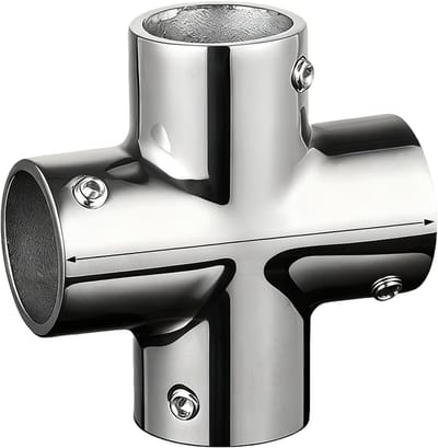 Bootleuning Verbinder - Maritieme Connector - Jacht Constructie - Vierweg Hoek - 22 mm Buis - Zilver