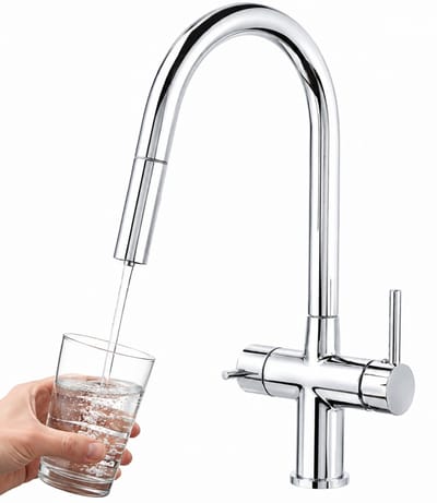Keukenmengkraan 3-weg met uittrekbare sproeier & waterfilter aansluiting