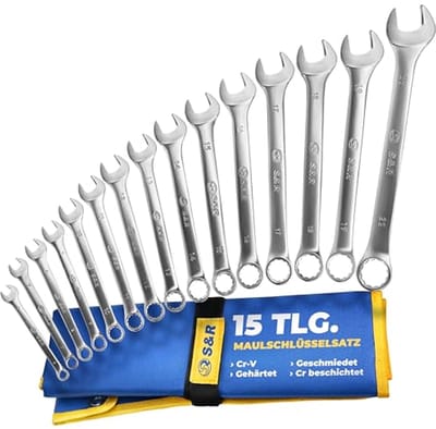 Professionele Ringsteeksleutelset 15-delig - 6-22 mm, Cr-V Staal, Gesmeed, Dubbel Verchroomd - Ideaal voor Intensieff Gebruik