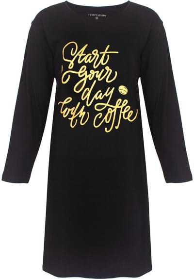 Temptation Dames Nachthemd - Bigshirt - Katoen - Zwart - Maat S