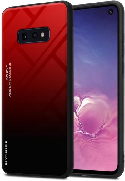 Cadorabo Hoesje geschikt voor Samsung Galaxy S10e in ROOD - ZWART - Tweekleurige beschermhoes van TPU-silicone Case Cover en achterzijde van gehard glas
