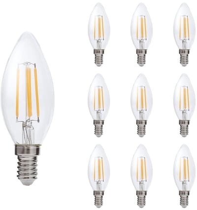Kobi LED Filamentlamp E14 4W - 470lm - 3000K - 360° Licht - 230V - Kleine Bolvorm - Voor Sfeerverlichting in Lampenkappen of Nissen - 10 stuks