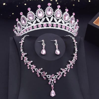 15 Kleuren Bruidssieradensets voor Vrouwen Bruiloft Kroon Oorbellen Tiara's Set Ketting Bruid Kroon Sieradenset Kostuumaccessoire white