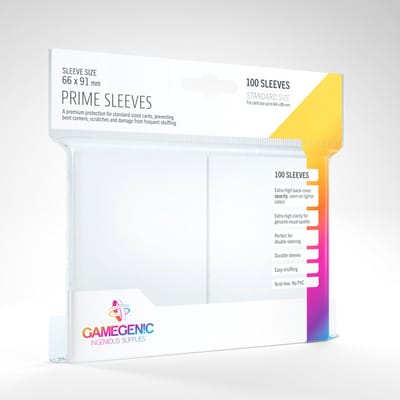 Prime Sleeves - 100 white standard-sized card sleeves pack 66 x 91 mm