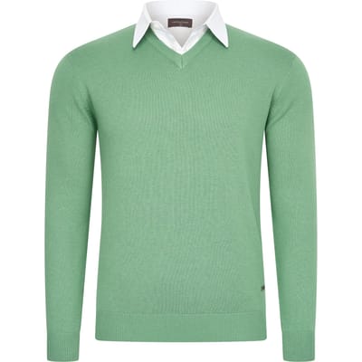 Cappuccino Italia - Heren Trui Pullover Mock - Groen - Maat L