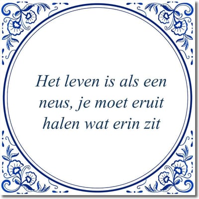 Tegeltje met standaard - Het leven is als een neus, je moet eruit halen wat erin zit