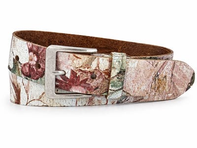 Leren riem dames en heren 4 cm – vintage crackle flowerprint – uniek & stijlvol - Maat 95 (totale lengte 110) Broekriem - 100% Echt Leer
