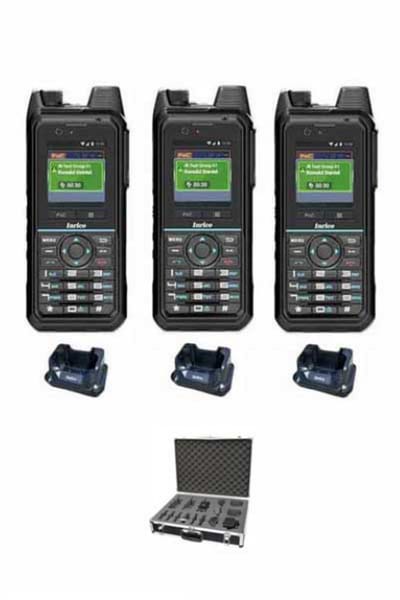 Set van 3 Inrico T330 4G LTE Zello Smart Portofoons IP68 met tafellader en koffer