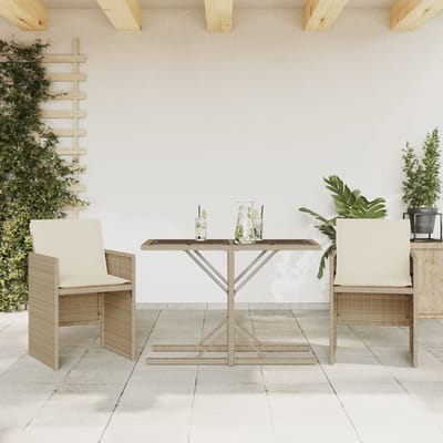 vidaXL - 3-delige - Bistroset - met - kussens - poly - rattan - beige