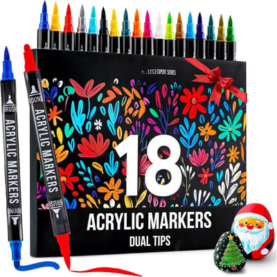 PromoHome Dual Tip Acrylverfmarker Set - 18 Stuks met Fijne Punt en Penseel - Professionele Acrylstiften voor Kunstenaars en Creatieve Projecten op Verschillende Oppervlakken
