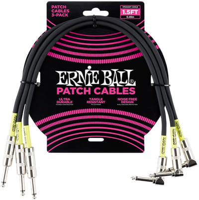 Ernie Ball 6076 Patchkabel Haaks - Recht Zwart 46cm 3-Pack
