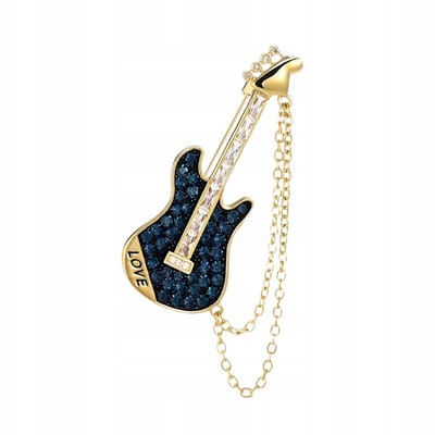 PINETS Gitaar Brosch LOVE, 14K Verguld met Zirkonia