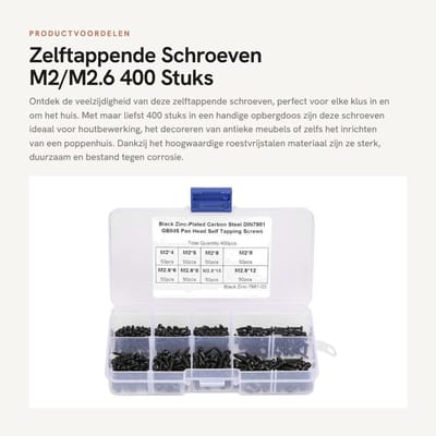 Dailygoods- Zelftappende Schroeven 400 Stks - Roestvrij Staal - Kruiskop - Multifunctioneel - Houten Toepassingen - Inclusief Opbergdoos