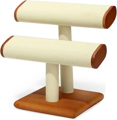 Sieradenstandaard - Sieradenrek T-vorm - Sieraden Presenteren - Massief Hout Microvezel - 2 Verdiepingen - Houtkleur