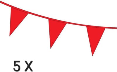 5 x vlaggenlijn - Rood - 10 meter, Verjaardag, Themafeest, Carnaval, Huwelijk